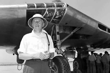 Jack Northrop beside the XB-35 flying wing, 1948