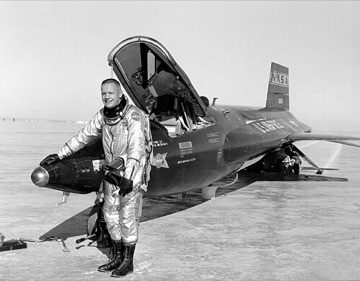 Neil Armstrong with X-15 No. 1 after a flight, December 1960